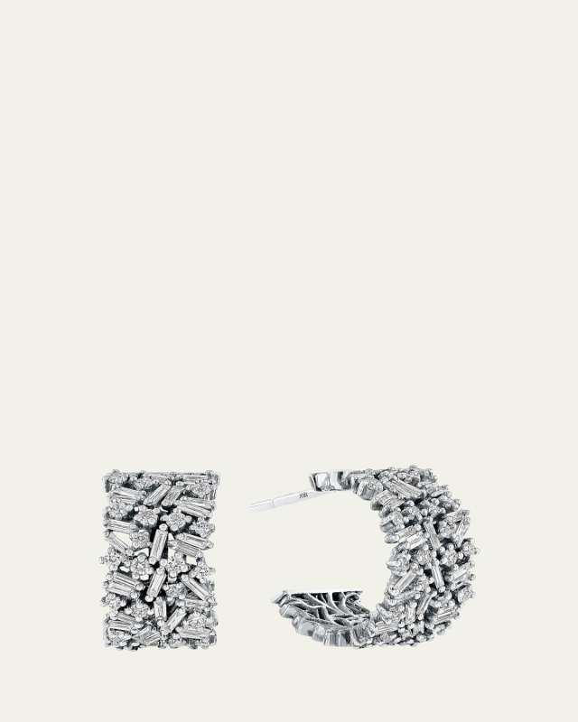 18K White Gold Fireworks Diamond Hoop Earrings